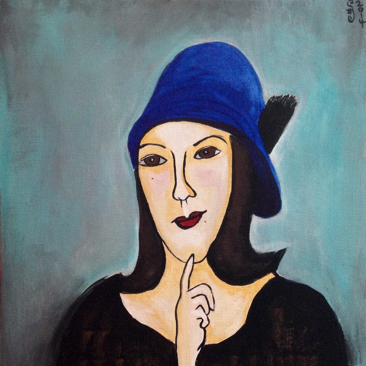 Day 347- Self Portrait in a Blue Hat- Tribute to Amedeo Modigliani
