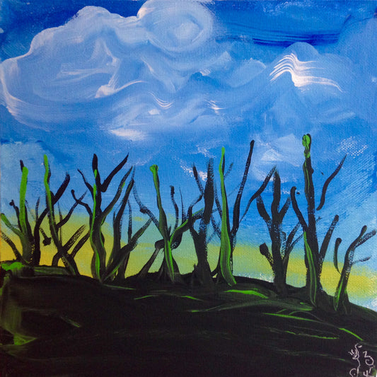 Day 199- Trees During Sunset- Tribute to the Mouth and Foot Painting Artists