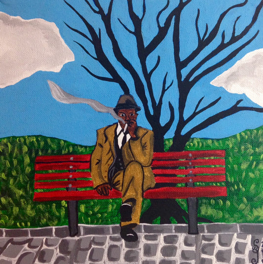 Day 24- Man on Bench Smoking- Tribute to Horace Pippin