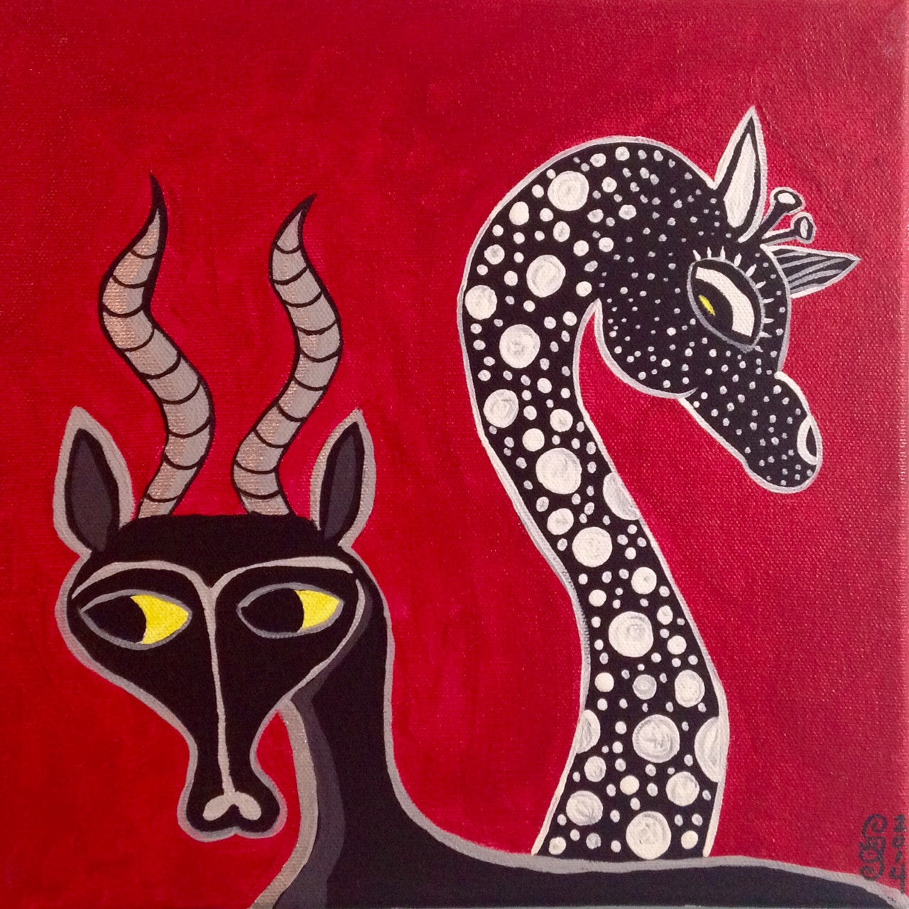 Day 69- Antelope and Giraffe- Tribute to Edward Tingatinga